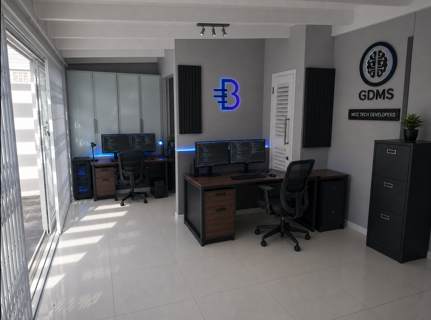 Alternate view of the branded developer office with secure storage